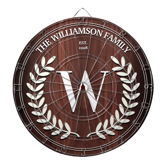 Cible De Fléchettes Faux Walnut Bois Grain Monogramme Personnalisé (Devant)