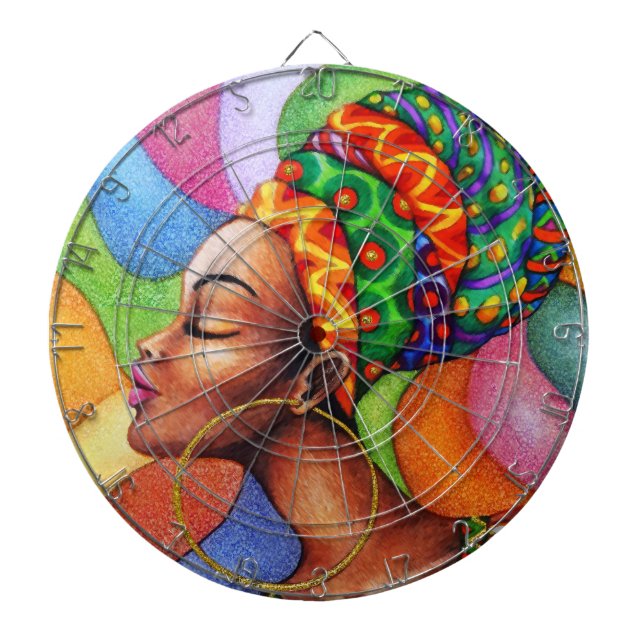 Cible De Fléchettes Femme africaine avec cire tissu traditionnel (Devant)