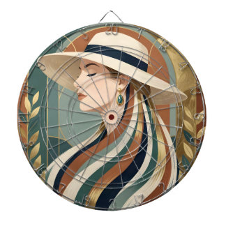 Cible De Fléchettes Femme avec chapeau de soleil art déco