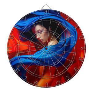 Cible De Fléchettes Femme avec Voile bleu Cobalt sur arrière - plan or