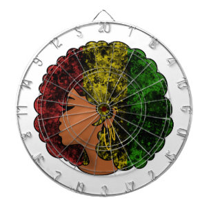 Cible De Fléchettes Femme noire rasta afro rouge jaune vert