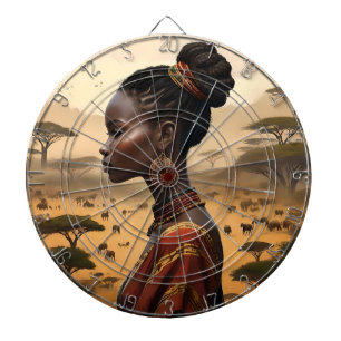 Cible De Fléchettes Femme Tribale Qui Regarde Son Paysage Africain,