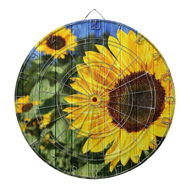 Cible De Fléchettes Fence painted de Sunflowers (Devant)