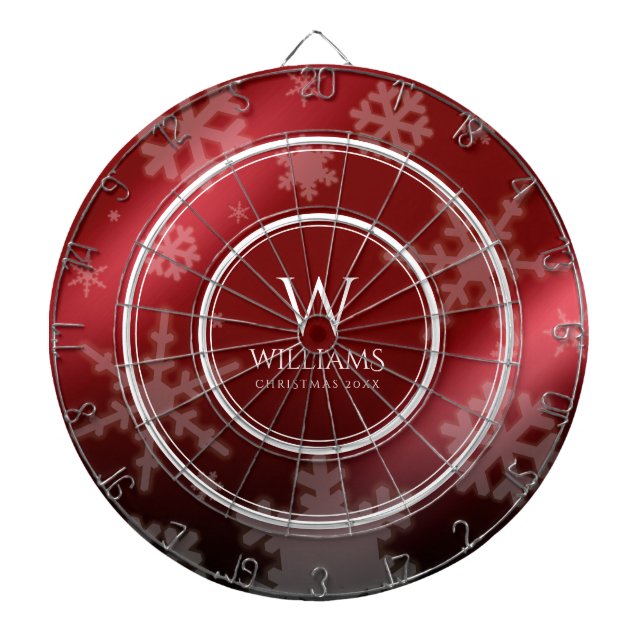 Cible De Fléchettes Festif Red Foil Snowflakes Nom du monogramme (Devant)