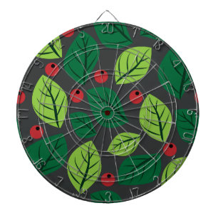 Cible De Fléchettes Feuilles verts, Berries Rouges, Motif Des Feuilles