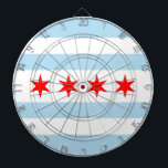 Cible De Fléchettes Flag of Chicago, Illinois Dartboard<br><div class="desc">Dartboard with flag of city of Chicago (largest city in Illinois),  white and light blue striped flag with four red stars</div>