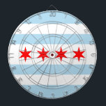 Cible De Fléchettes Flag of Chicago, Illinois Dartboard<br><div class="desc">Dartboard with flag of city of Chicago (largest city in Illinois), white and light blue striped flag with four red stars</div>