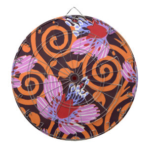Cible De Fléchettes Fleur Art Déco Tourbillon Rose et Orange Vibrant