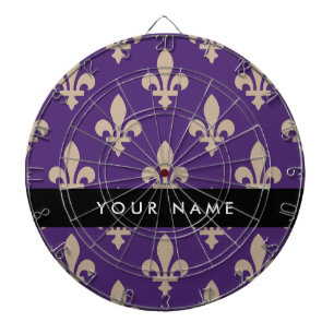 Cible De Fléchettes Fleur de Lis, Beige sur Violet, Royal, Votre Nom