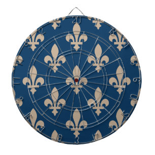 Cible De Fléchettes Fleur de Lis Motif, Royal French, Crème sur Blue