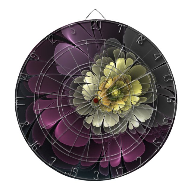 Cible De Fléchettes Fleur fractale abstraite moderne gris khaki pourpr (Devant)