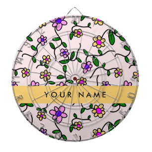 Cible De Fléchettes Fleurs Colorées, Fond Rose, Jaune