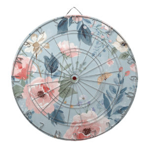 Cible De Fléchettes Fleurs de jardin aquarelles bleues poussiéreuses r