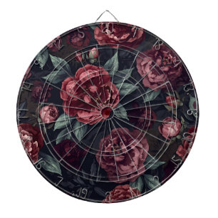 Cible De Fléchettes Fleurs lunatiques motif aquarelle rouge foncé