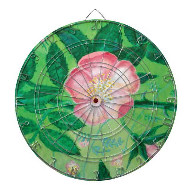 Cible De Fléchettes Fleurs Roses roses et Feuilles verts illustrations (Devant)