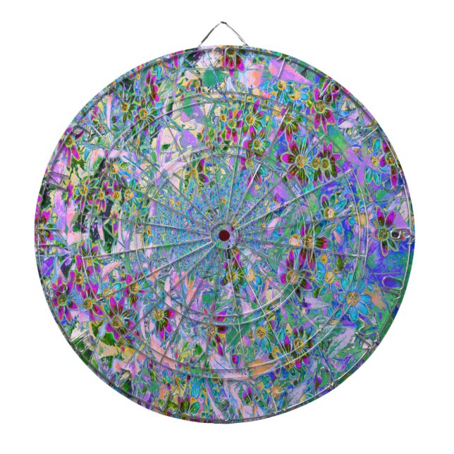 Cible De Fléchettes Fleurs sauvages rétro violettes, vertes et bleues  (Devant)
