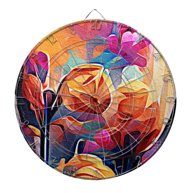 Cible De Fléchettes Floral Abstract Art Orange Red Blue Flowers (Devant)