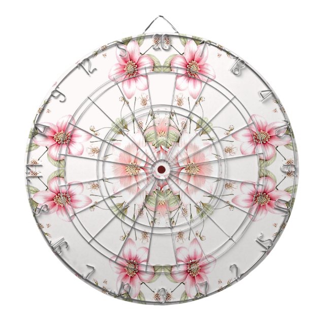 Cible de fléchettes florale rose et blanc élégante (Devant)
