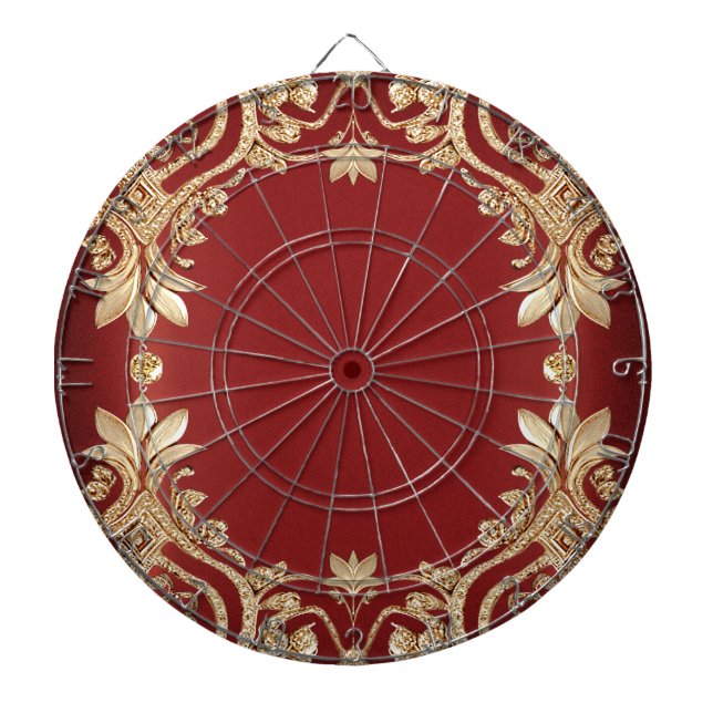Cible de fléchettes florale rouge or moderne (Devant)