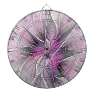 Cible De Fléchettes Fractal Floral Moderne Abstrait Fleur Rose Gris