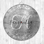 Cible De Fléchettes Glittery Silver Glam Monogram<br><div class="desc">Create your own girly personalized monogram dart board for her. Customize the black and white decorative monogram with elegant signature style calligraphy design. The monogram script style is so decorative that it will need to be centered for some letters. This signature style modern font has lovely swashes. The glam background...</div>