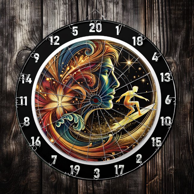 Cible De Fléchettes Golden Surfer Riding Sunset Wave Art (Créateur téléchargé)