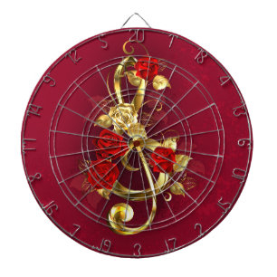 Cible De Fléchettes Golden Treble Clef avec fleurs Roses