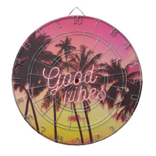 Cible De Fléchettes Good Vibes Tropical Pink Sunset Palm Tree Beach