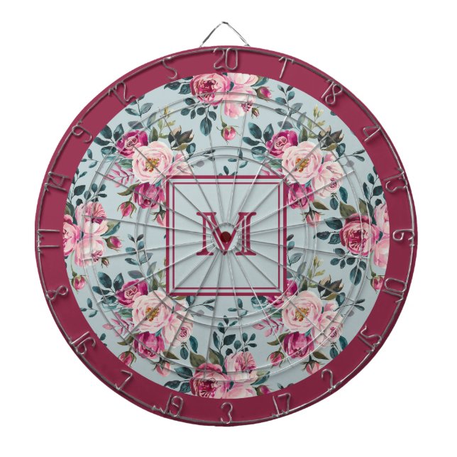 Cible De Fléchettes Grandmillennial Rose Poussiéreuse Florale Monogram (Devant)