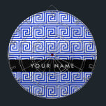Cible De Fléchettes Grec Meander Key Blue, Votre Nom, Personnaliser<br><div class="desc">Elégante,  élégante et raffinée,  motif grecque dans les tons bleu et blanc. Un cadeau moderne et tendance,  parfait pour les amoureux de la Méditerranée dans votre vie. Personnalisez en ajoutant votre nom,  votre pseudonyme,  votre monogramme ou vos initiales.</div>