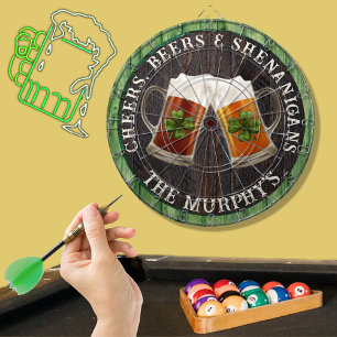 Cible De Fléchettes Green Rustic Bois Cheers Bières et Shenanigans