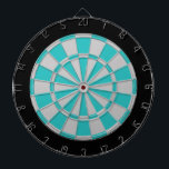 Cible de flechettes : Gris Argent, Turquoise Et No<br><div class="desc">Jeu De Cible de flechettes En Gris Argent, Turquoise Et Noir Comprenant 6 Darts En Laiton</div>