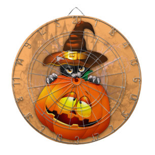 Cible De Fléchettes Halloween Cute Kitty Witch et ami Citrouille