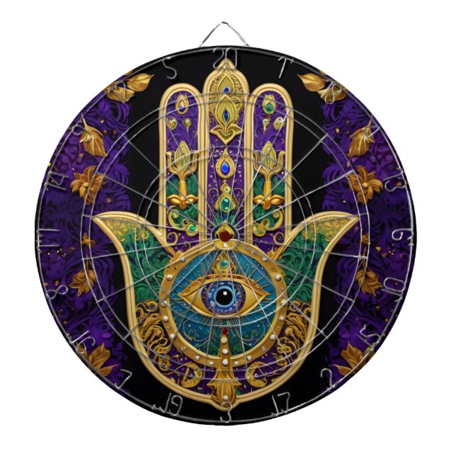 Cible De Fléchettes Hamsa Troisième Œil Orné Or (Devant)