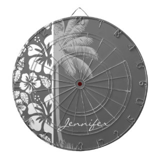 Cible De Fléchettes Hibiscus Tropical Gris Dim ; Palm Tree
