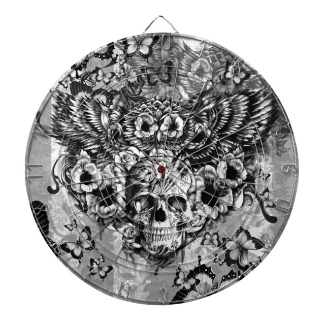 Cible De Fléchettes Hibou perdu et trouvé, floral avec le crâne de (Devant)