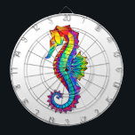 Cible De Fléchettes Hippocampe polygonal arc-en-ciel<br><div class="desc">Artistiquement dessiné,  lumineux,  arc-en-ciel,  cheval de mer polygonale sur arrière - plan blanc. Un tatouage brillant.</div>