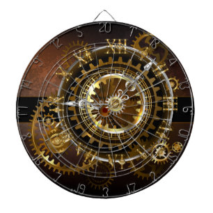 Cible De Fléchettes Horloge Steampunk avec des engrenages anciens