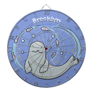 Cible De Fléchettes Illustration de caricature de phoque et de poisson