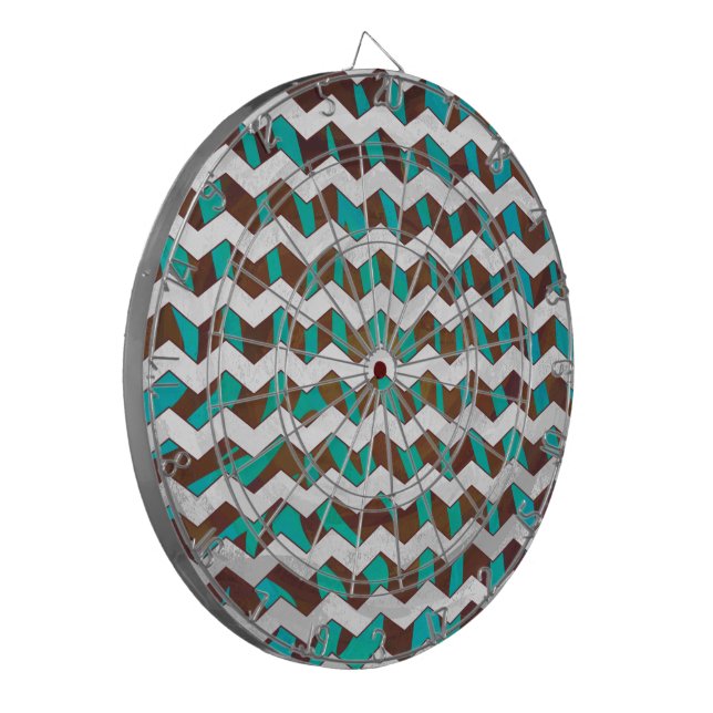 Cible De Fléchettes Impression Chevron Zèbre Marron et Bleu Cyan (Devant gauche)