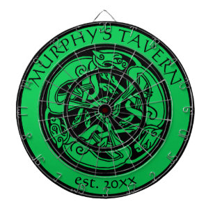 Cible De Fléchettes Irish Pub Celtic Dogs Black & Green St Patrick Bar