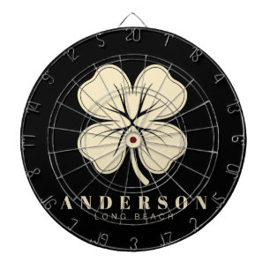 Cible De Fléchettes Irlandais Lucky Four Leaf Clover avec nom noir