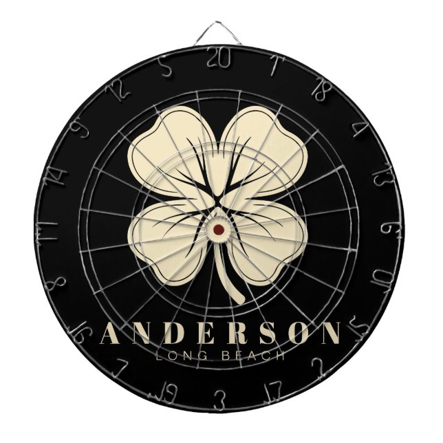 Cible De Fléchettes Irlandais Lucky Four Leaf Clover avec nom noir (Devant)