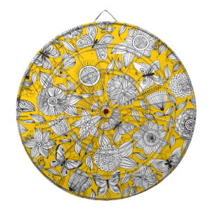 Cible De Fléchettes Joli motif abstrait floral blanc jaune