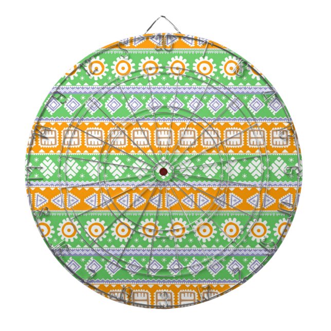 Cible De Fléchettes Jolis motifs ethniques orange et vert (Devant)