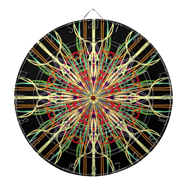 Cible De Fléchettes Kaleidoscope orange jaune noir vert bleu fleur (Devant)