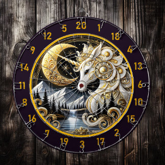 Cible De Fléchettes La Lune d'or encadre la grâce de la licorne blanch