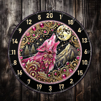 Cible De Fléchettes Le loup rose sous la lune attire l'attention