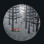 Cible De Fléchettes Le renard et la forêt<br><div class="desc">Un renard rouge sauvage solitaire se dresse sous les pins dans une forêt sombre. Pour la nature,  la faune et les amoureux des animaux.</div>