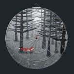 Cible De Fléchettes Le renard et la forêt<br><div class="desc">Un renard rouge sauvage solitaire se dresse sous les pins dans une forêt sombre. Pour la nature,  la faune et les amoureux des animaux.</div>